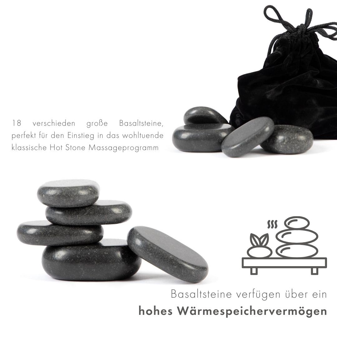 WellTouch Hot Stone Massage Set | 18 Basalt Massagesteine | Optimal als Hot Stone Einsteiger-Set | Geeignet für Privatanwender | Ideal für Spa, Massagetherapy & Entspannung
