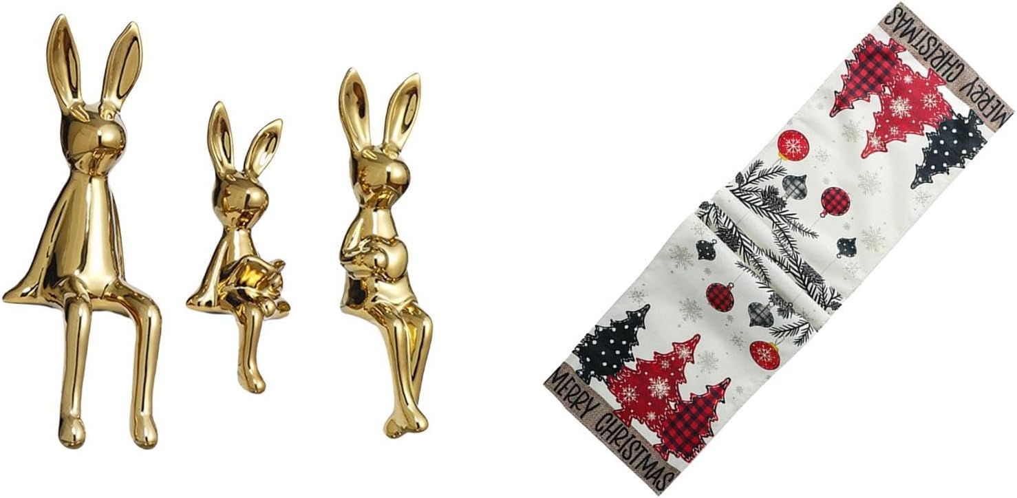 Fenteer Figurine Sculpture Sitting Statue Ornament Bunny Miniature Christmas Table Runner Ceramic Polyester Suitable for Gift Giving Home Decoration Office Li