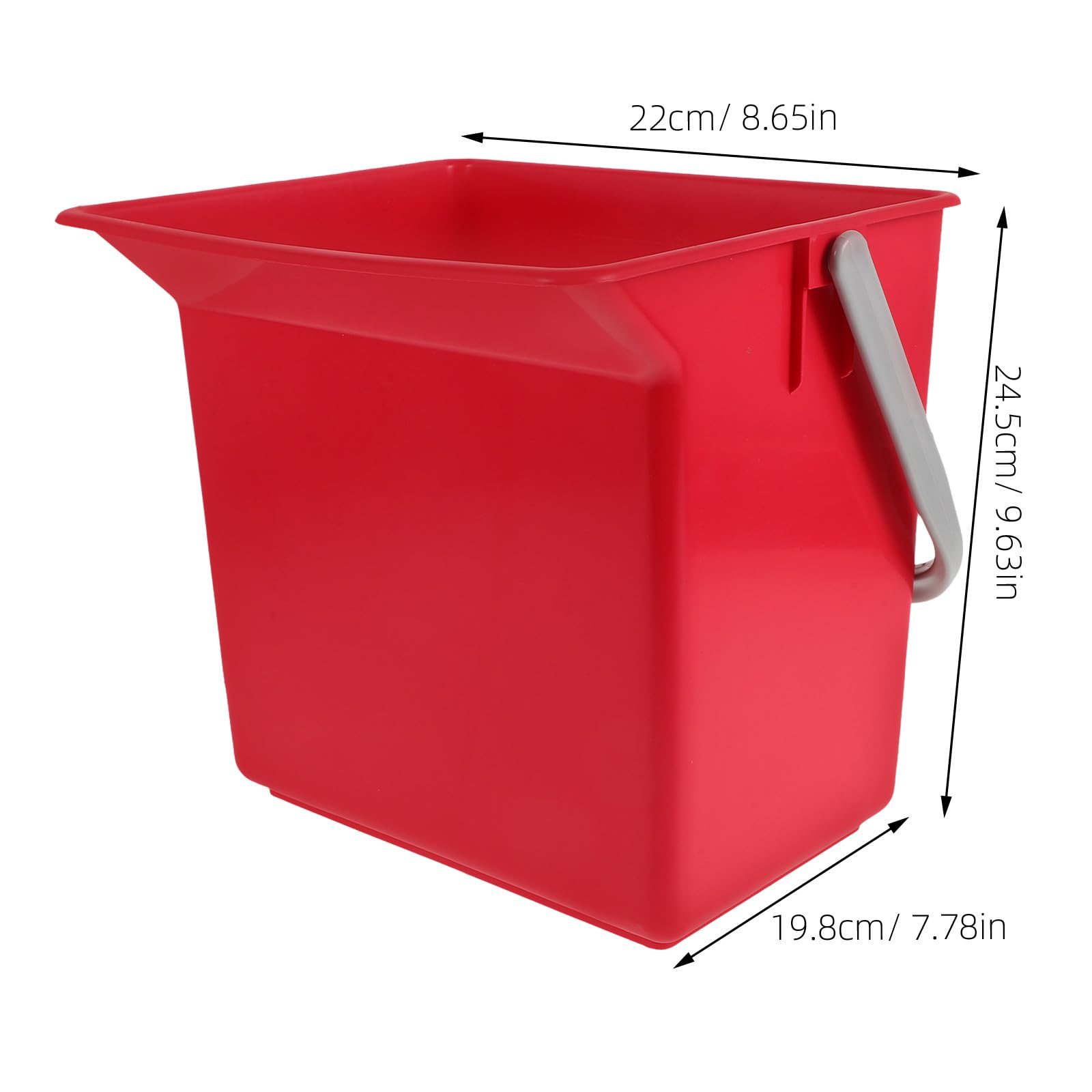 Secchio di Plastica Rosso Rettangolare Multiuso con Manico, Grande Capacità, per Pulizia Domestica e Spazi Pubblici