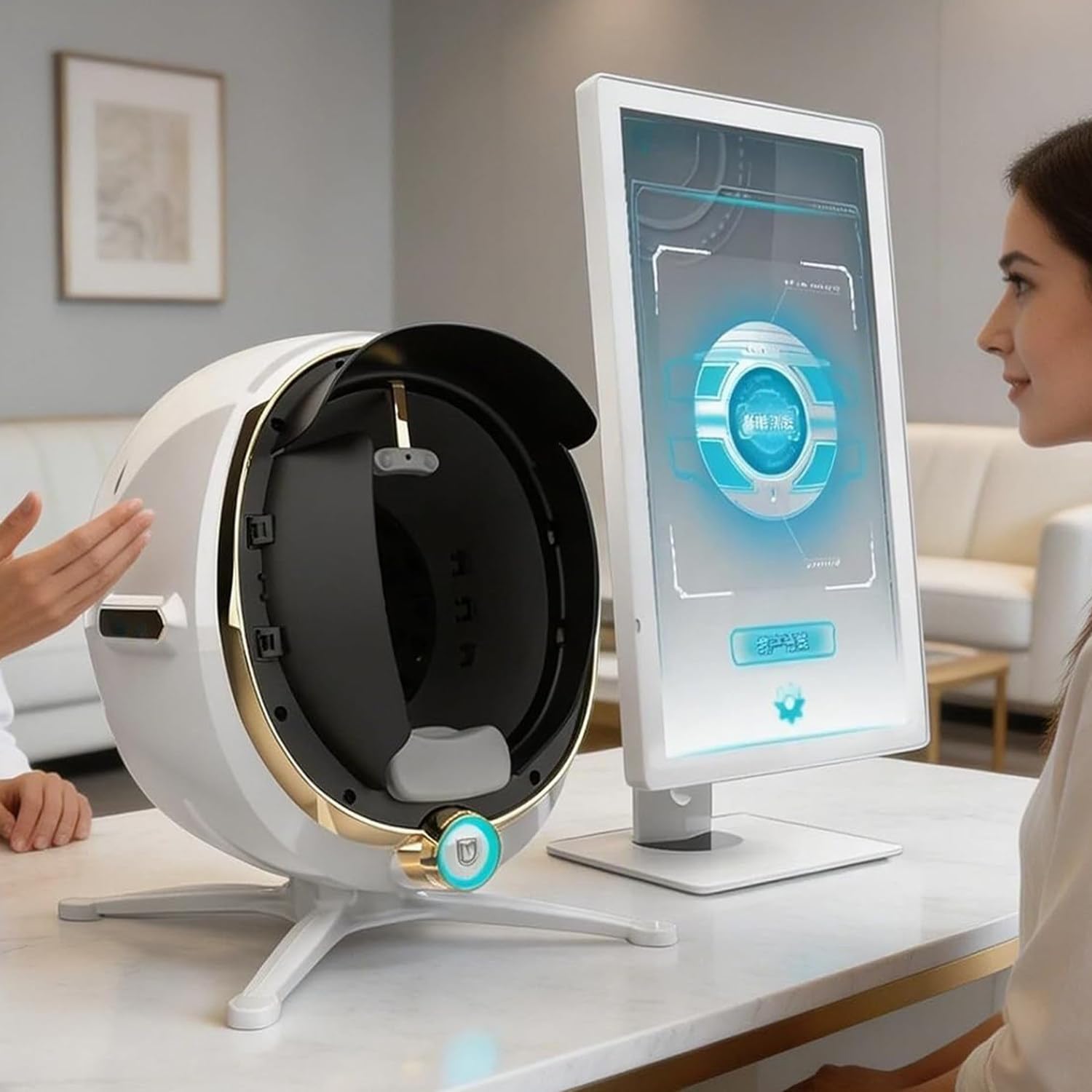 Analizador Facial de Piel con IA 3D Profesional, Detector Inteligente 38MP, 8 Espectros Ópticos y 14 Parámetros de Detección, Diagnóstico en 20s para Salones y Spas de Belleza 21.5in-White