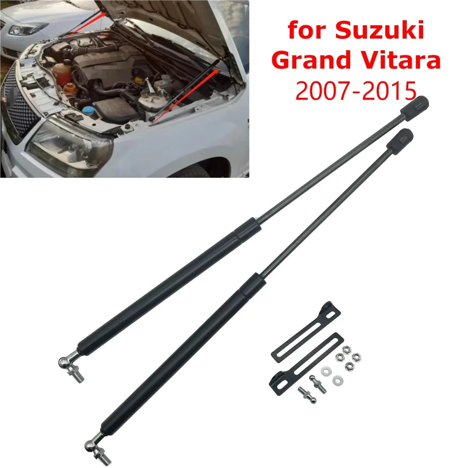 Amortyzator gazowy sprężyna gazowa 2 szt. osłony silnika, maski, siłowniki gazowe, drążki podtrzymujące, pasujące do Suzuki Grand Vitara 2007-2015