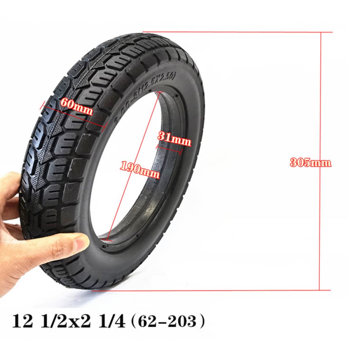 Pneu solide 12 (62-203) pour vélo électrique scooter 12,5 x 2,50
