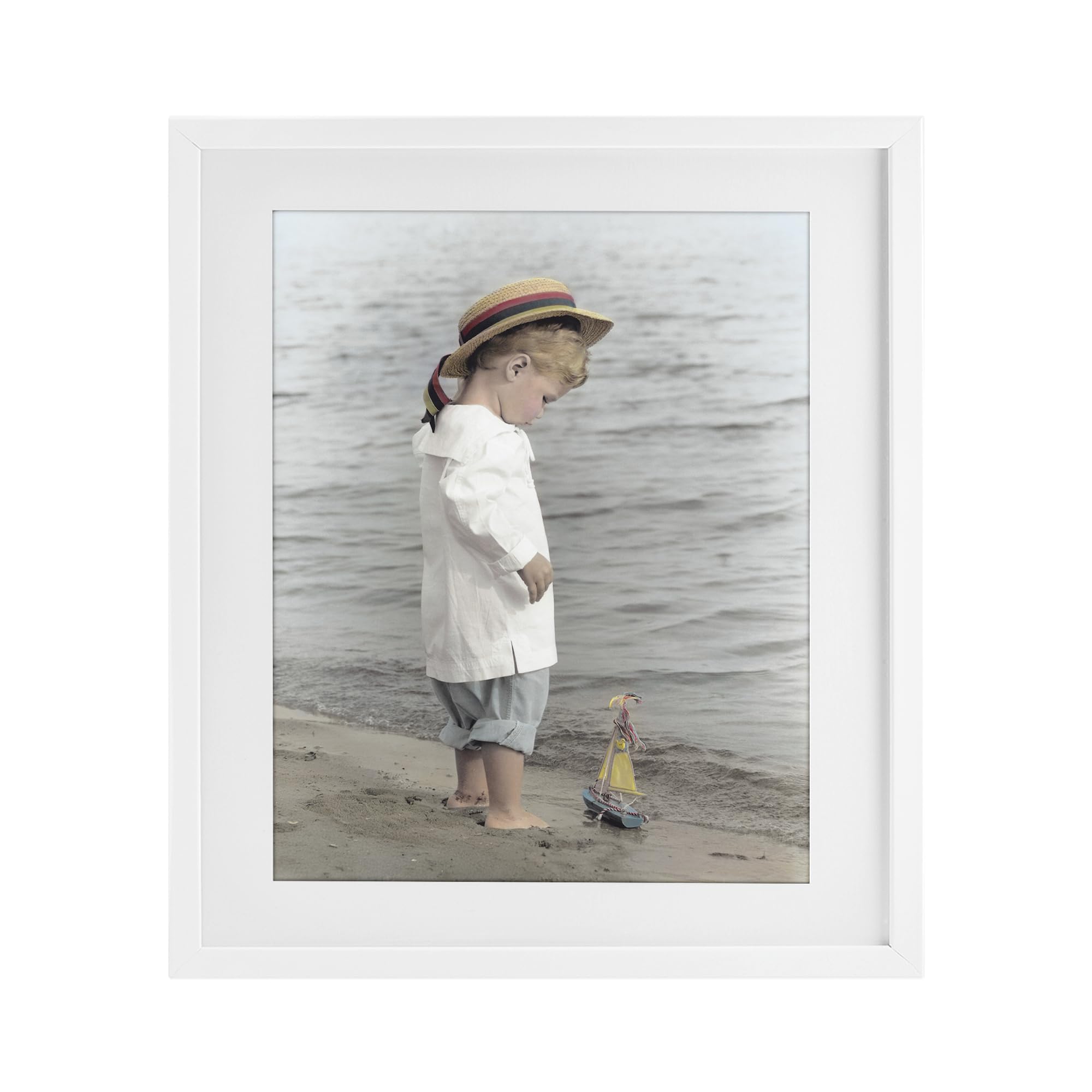 Stupell Industries Coastal White (Textured) 'Child On Beach Shore'| Framed Print Under Glass