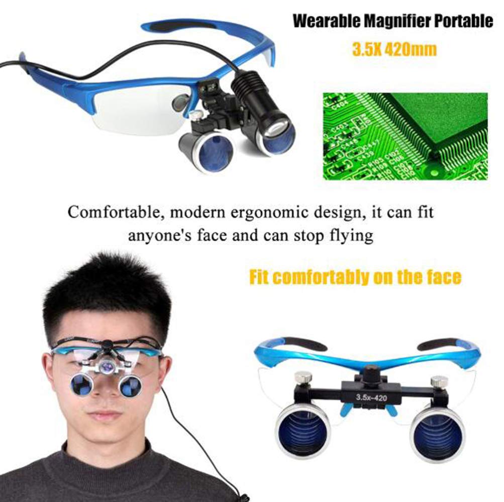 Médical Dentaire Chirurgical Loupes, 3.5X 420mm Cadre De Lunettes Binoculaire Loupe Médicale, LED + Boîte en Aluminium pour Travail Précision Lecture,réparations,Couture