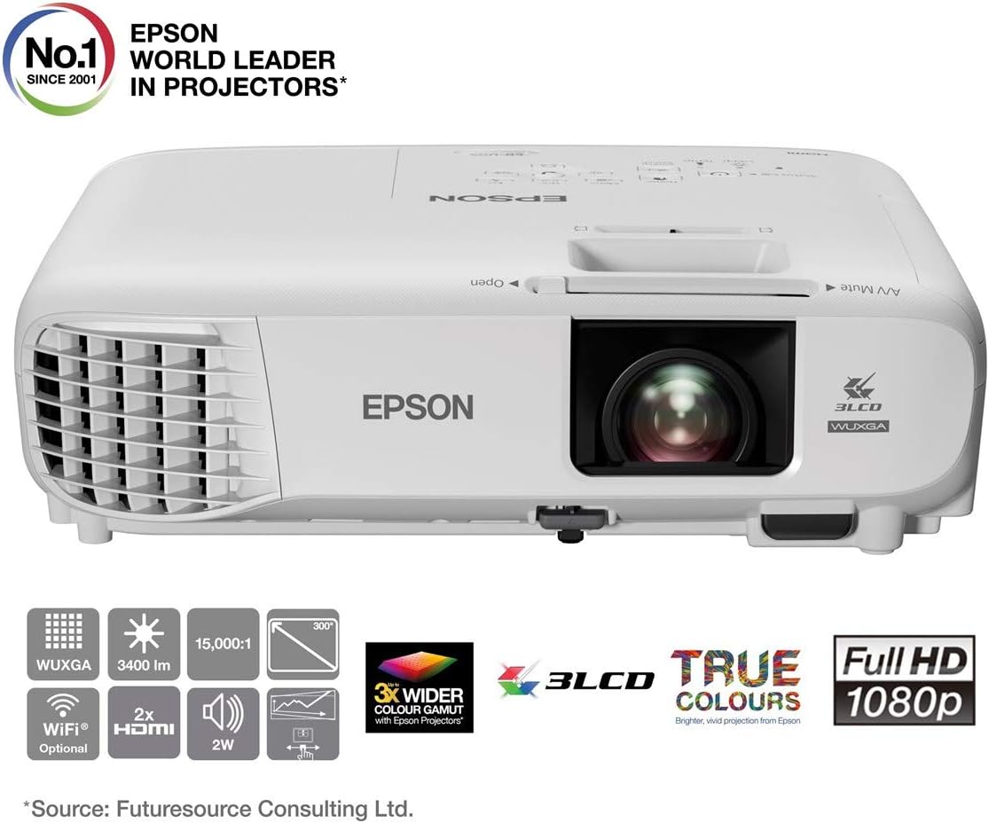 Epson EB-U05 3LCD, Full HD, 3400 Lumens, 300 Inch Display, Gaming & Home Cinema Projector - White
