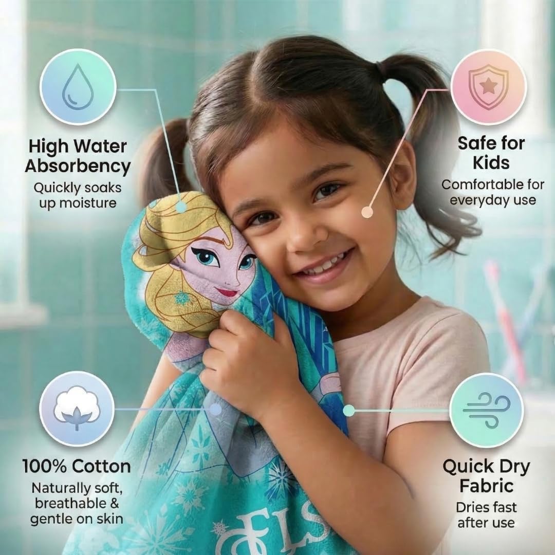 Athom Living Disney Frozen Kids Cotton Bath Towel – Soft, Super Absorbent, Vibrant Design, Perfect for Girls, Quick-Dry, Comfortable & Fun Bath Time Towel |350GSM, 60x120cm 3
