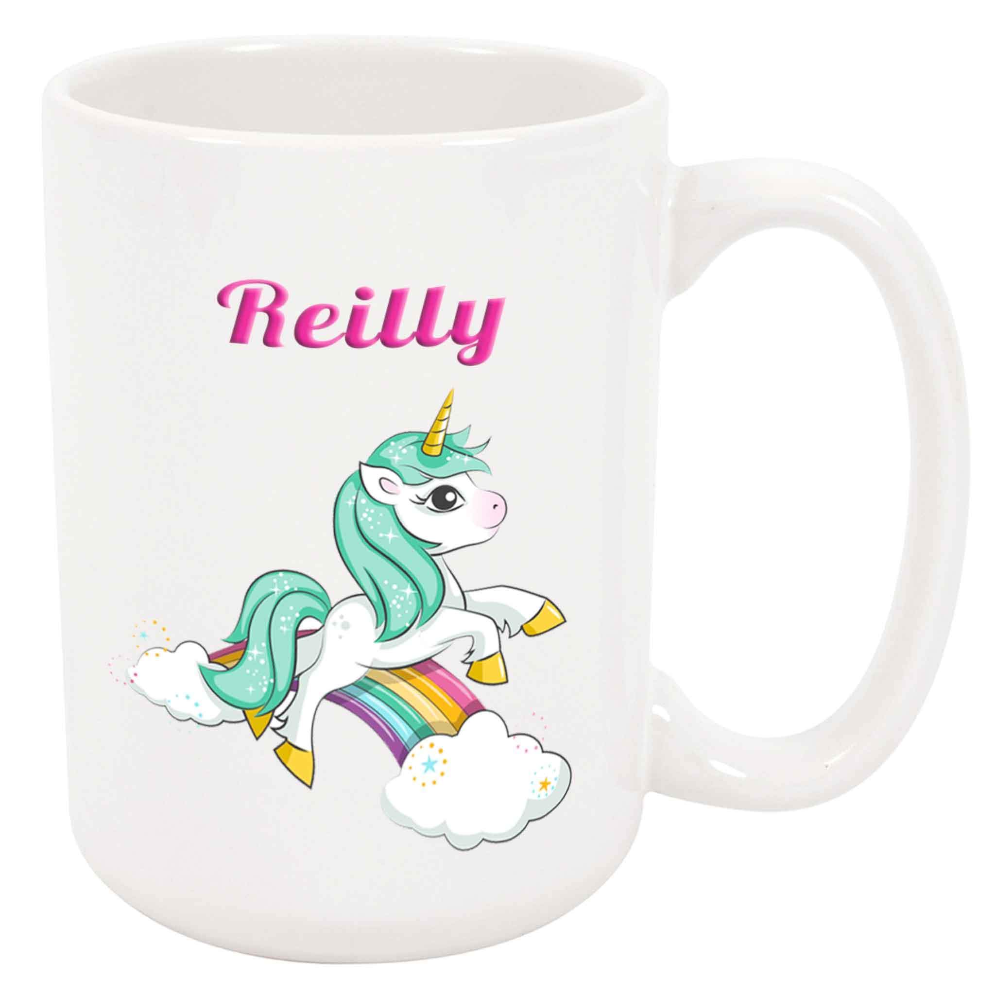 Reilly Coffee Mug - Personalized Unicorn Ceramic Cup with Name, Customized Gift Idea for Women/Girls, Custom Unique Birthday/Christmas/Holiday Present for Adults/Kids, 11 Oz