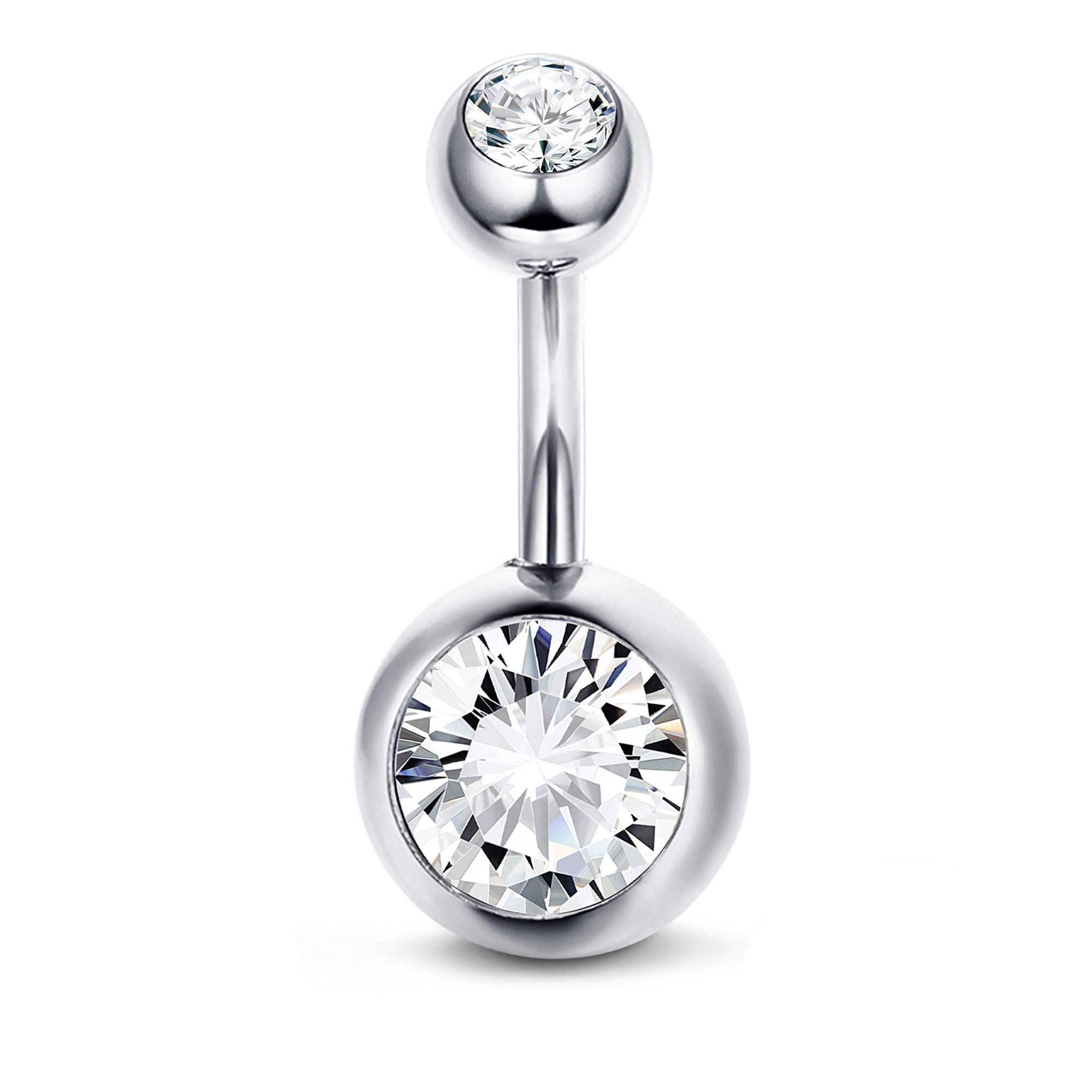 SllaissAnillo Belly Button para mujer Plata de Ley CZ 14g Belly Bar Anillo de ombligo redondo Halo Zirconia cúbica Banda de ombligo Piercing para el ombligo Joyas para el cuerpo