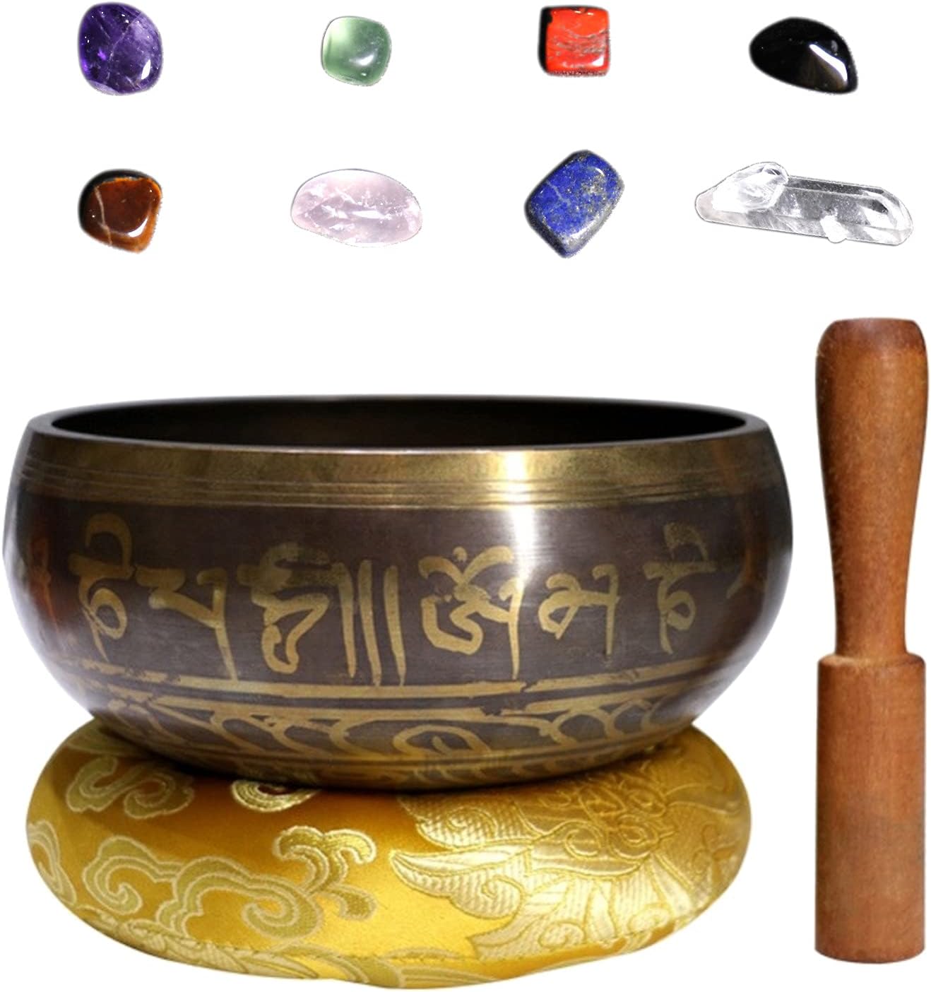 Joyeee 4.9'' Tibetan Singing Bowl Set with Chakra Stones, Buddhist Sound Bowl Himalayas Meditation Bowl for Holistic Healing, Zen, Yoga, Deep Relaxation, Sound Therapy and Mindfulness #6