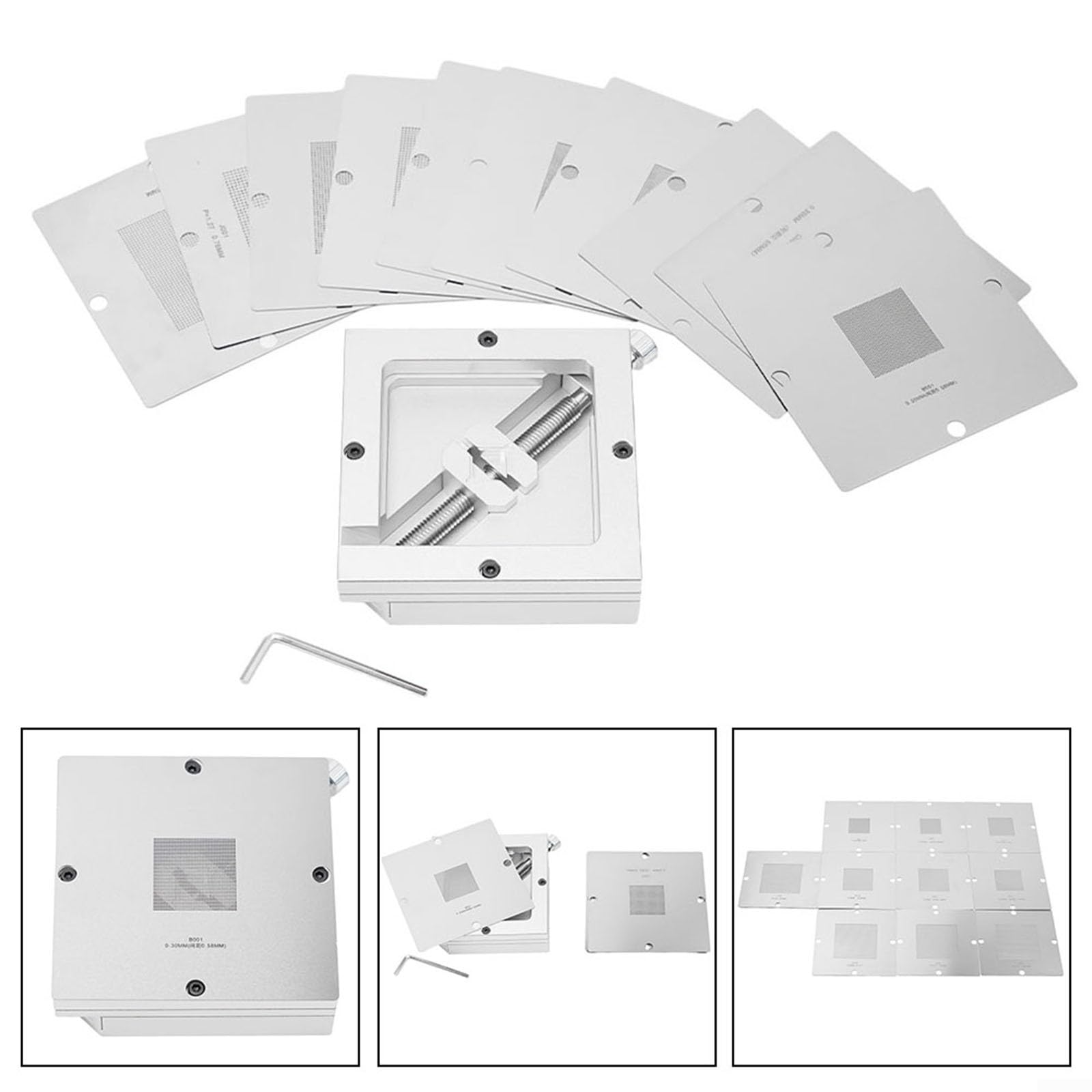 BGA Reballing Fixture 90mm Stand con 10pcs Stencil Set