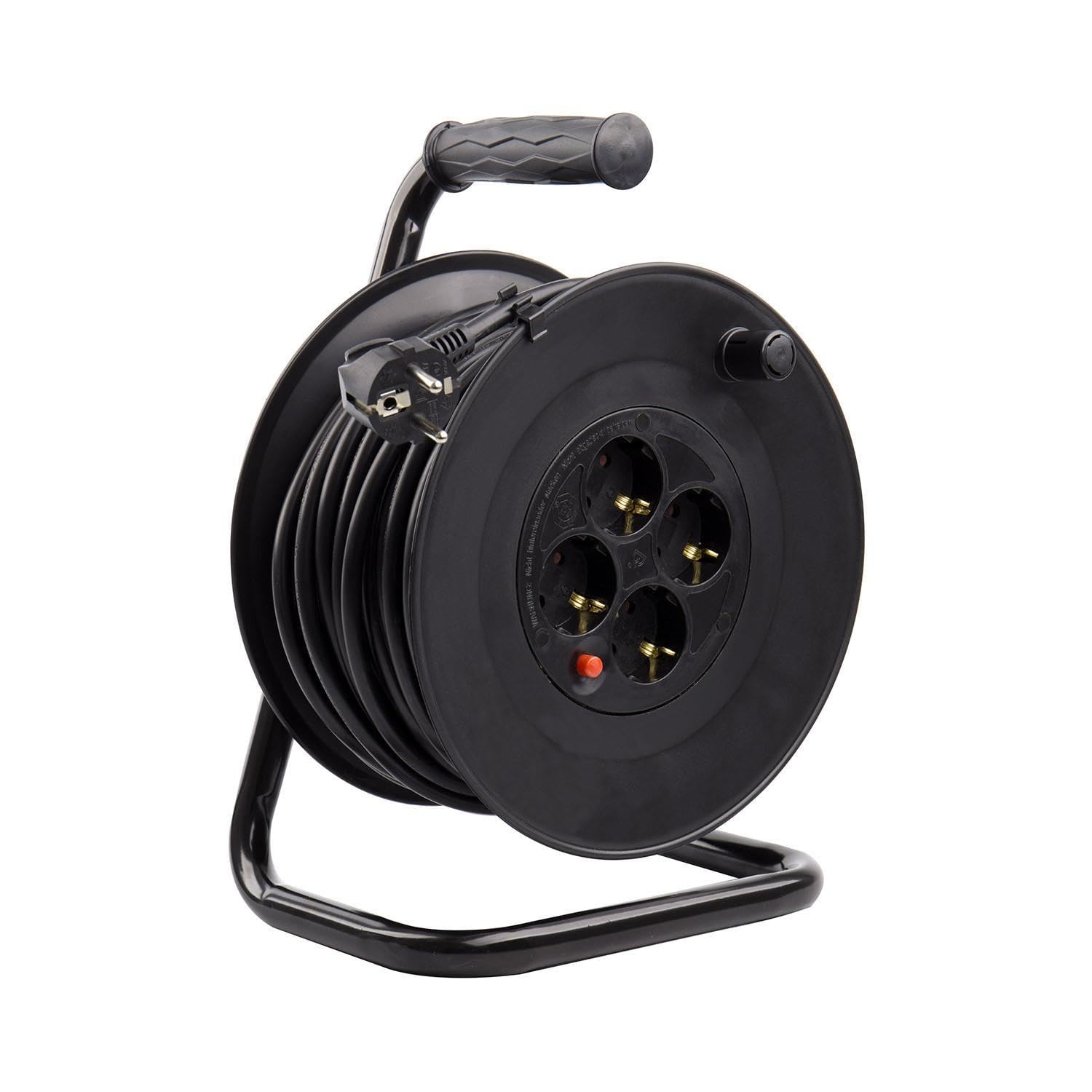LEDKIA Carrete Alargador de Cable 50m 3x1.5mm con sistema Anti-Twist Negro