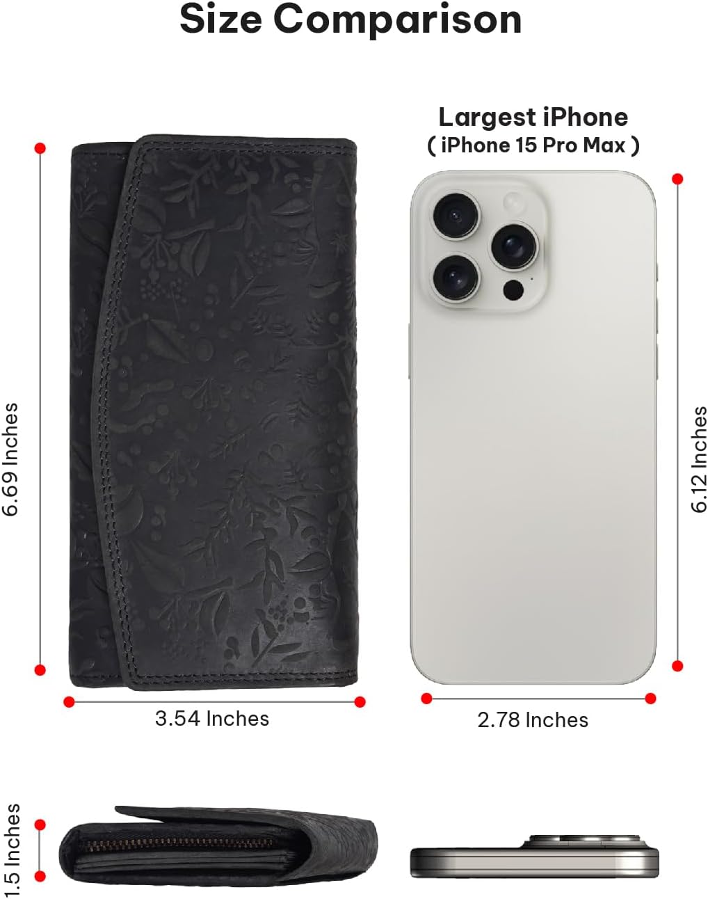 VALENCHI Women's Leather Wallet - RFID Blocking Wallet - Ladies Clutch Hand Purse With Card Holder Slots (Black Oily Hunter LW03) - Image 6