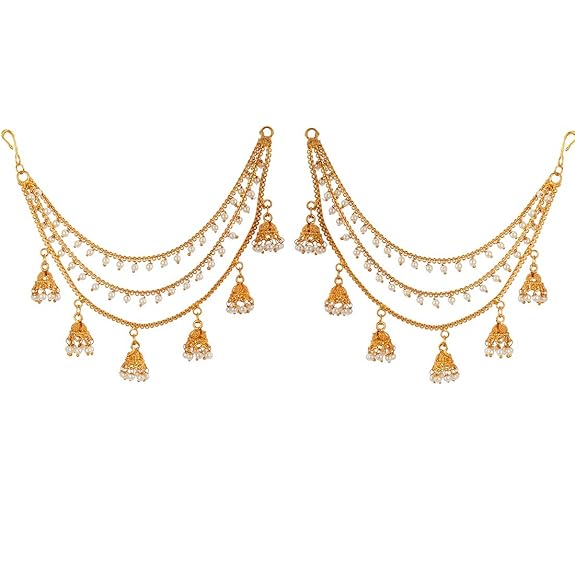 ZENEME Women's Golden Gold Plated Long Hair Chain Jewellery Earring