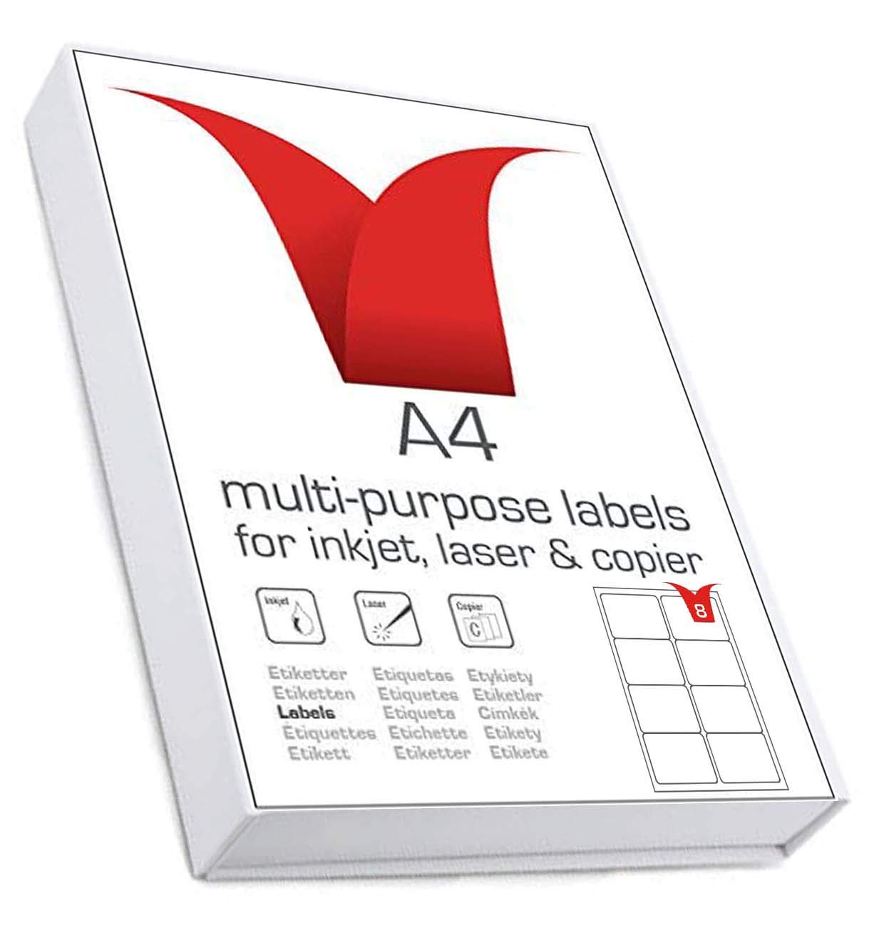 MultiPurpose A4 White SelfAdhesive Labels Die Cut 99.1 x 67.7mm 8