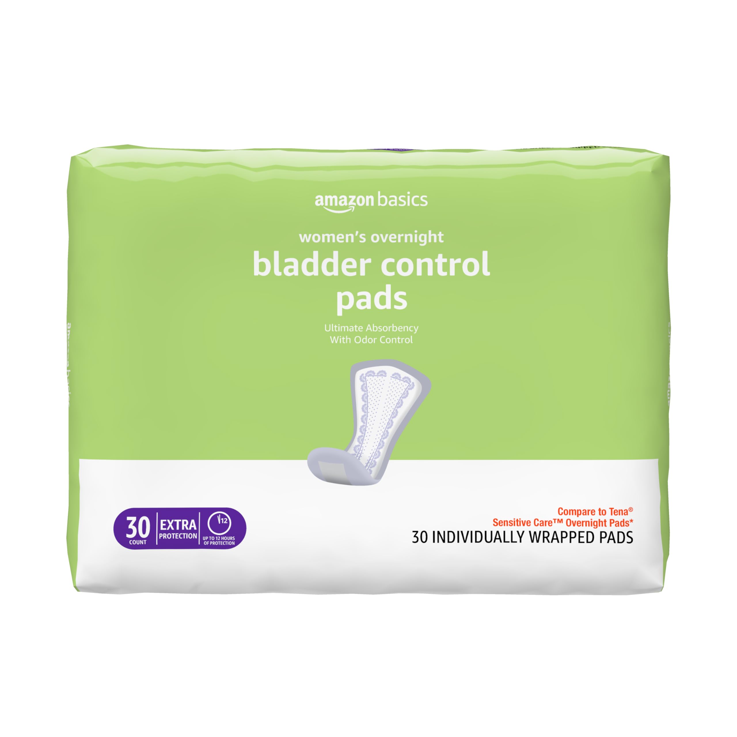 Sponsored Ad - Amazon Basics Incontinence Pads for Women, Bladder Control, Postpartum, Overnight Absorbency, Unscented, 30 Count