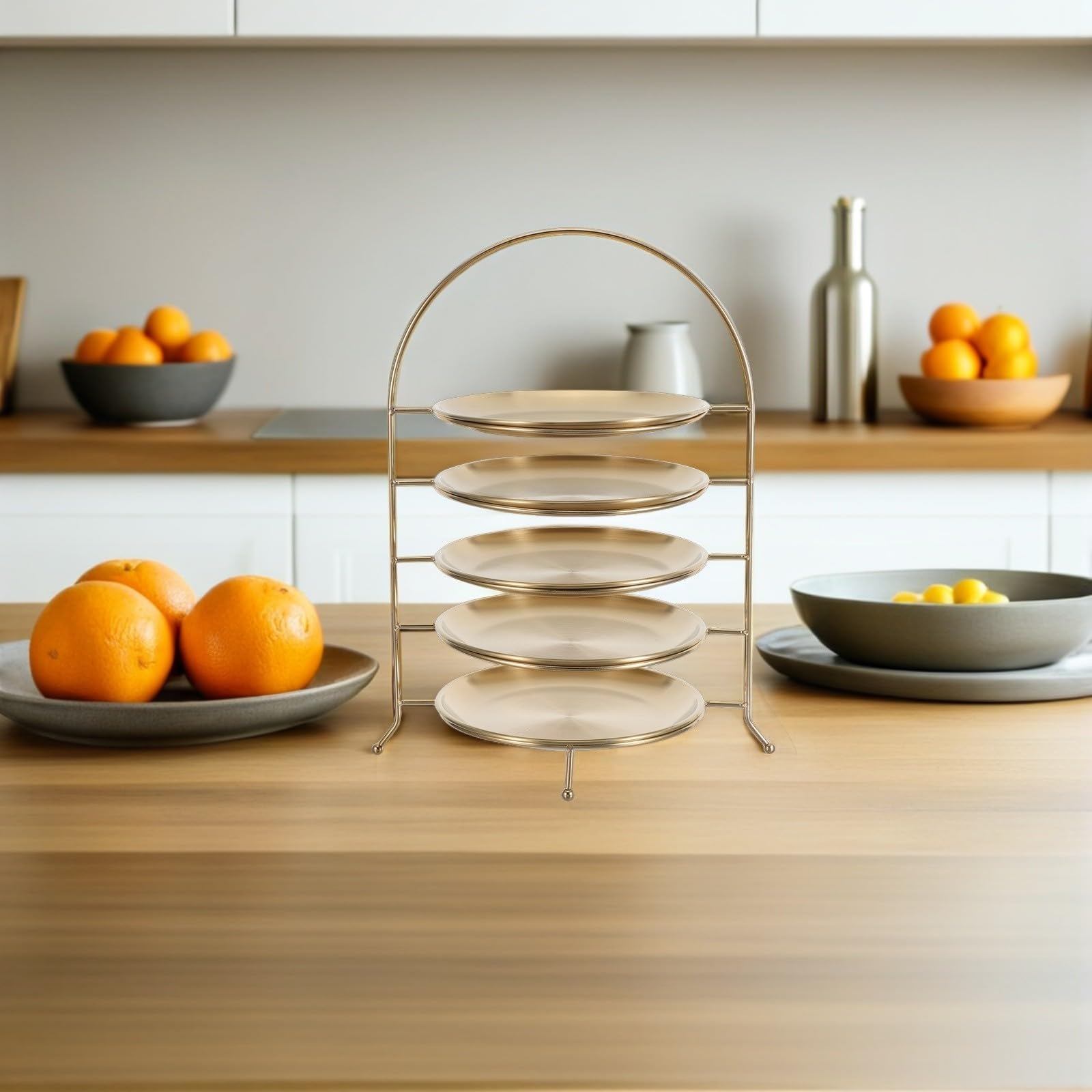 POPETPOP Portapiatti Rotondo in Acciaio Inossidabile a 5 Livelli, Struttura Robusta e Versatile, per Buffet ed Eventi, Set Multi-Strato Color Oro