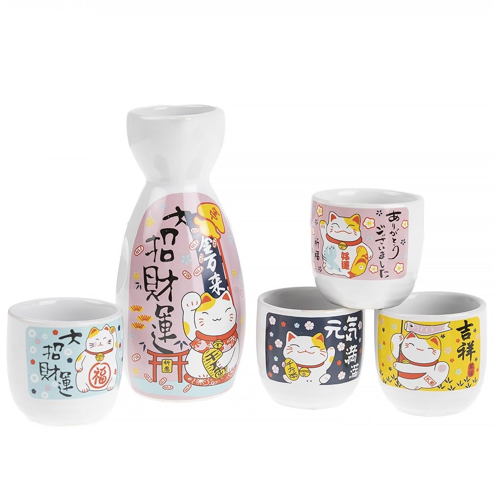 lachineuse Servicio Sake Maneki Neko, Multicolor, Carafe : 12,5 cm Tasse : 4,5 x 4,5 cm