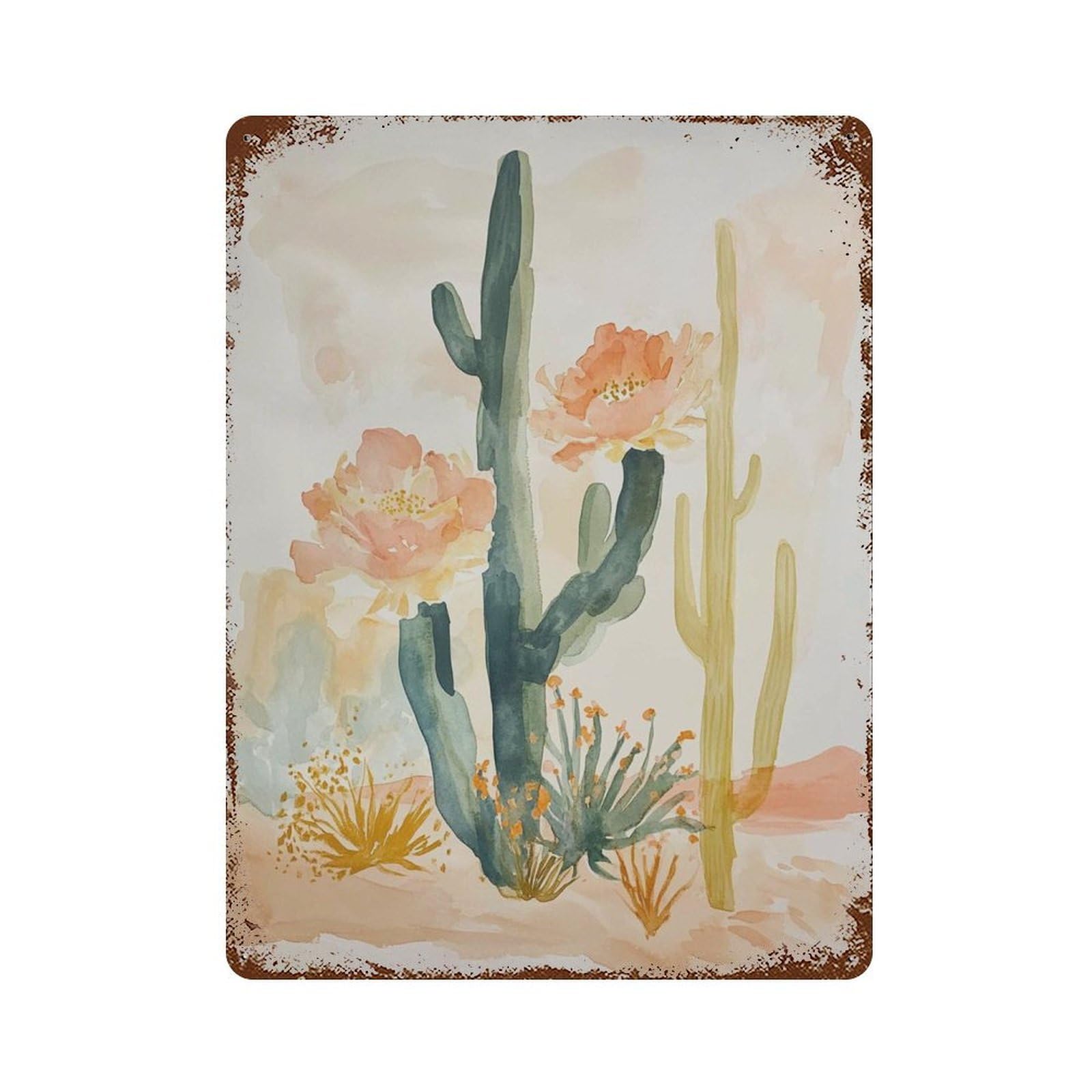 xiaoxiaoshen Abstract Cactus Watercolor Boho Desert Southwest Botanical Aesthetic Neutral Wall Decor Art Metal Tin Poster Modern Home Decor Art Home Bar Shop Decorations Vintage Sign 40x30cm