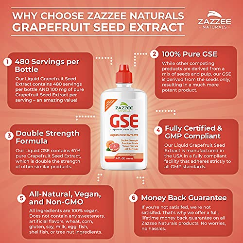 Zazzee Grapefruit Seed Extract (Gse) 4 Ounces | 2X Potency | Maximum Strength | High Absorption | 480 Servings | 100 Mg Per Serving | Vegan, Liquid Concentrate, Non-Gmo And All-Natural #TOP5