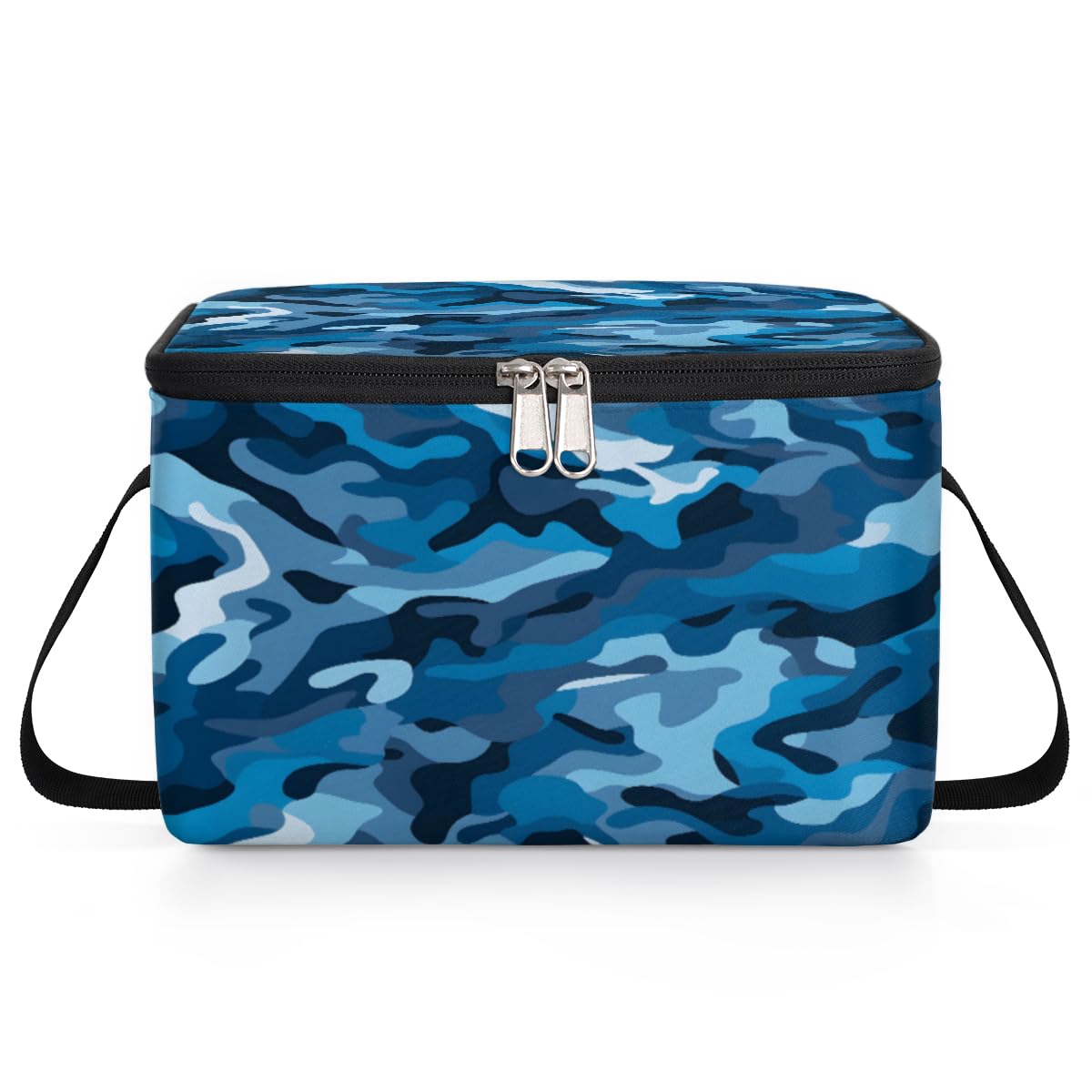 GzLeyigou Blue Camouflage Lunch Bags for Women Men 9 Cans, Hot & Cold Food Delivery Bag Insulated Grocery Bag Insulated Lunch Box Camo Texture Cooler Bag for Office Work Picnic Beach