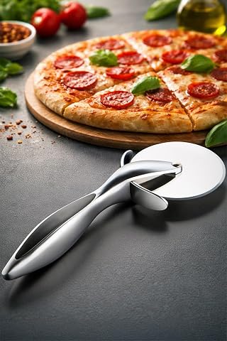 Kaydırmaz Tutamaklı Paslanmaz Çelik Pizza Dilimleyici – Metalik