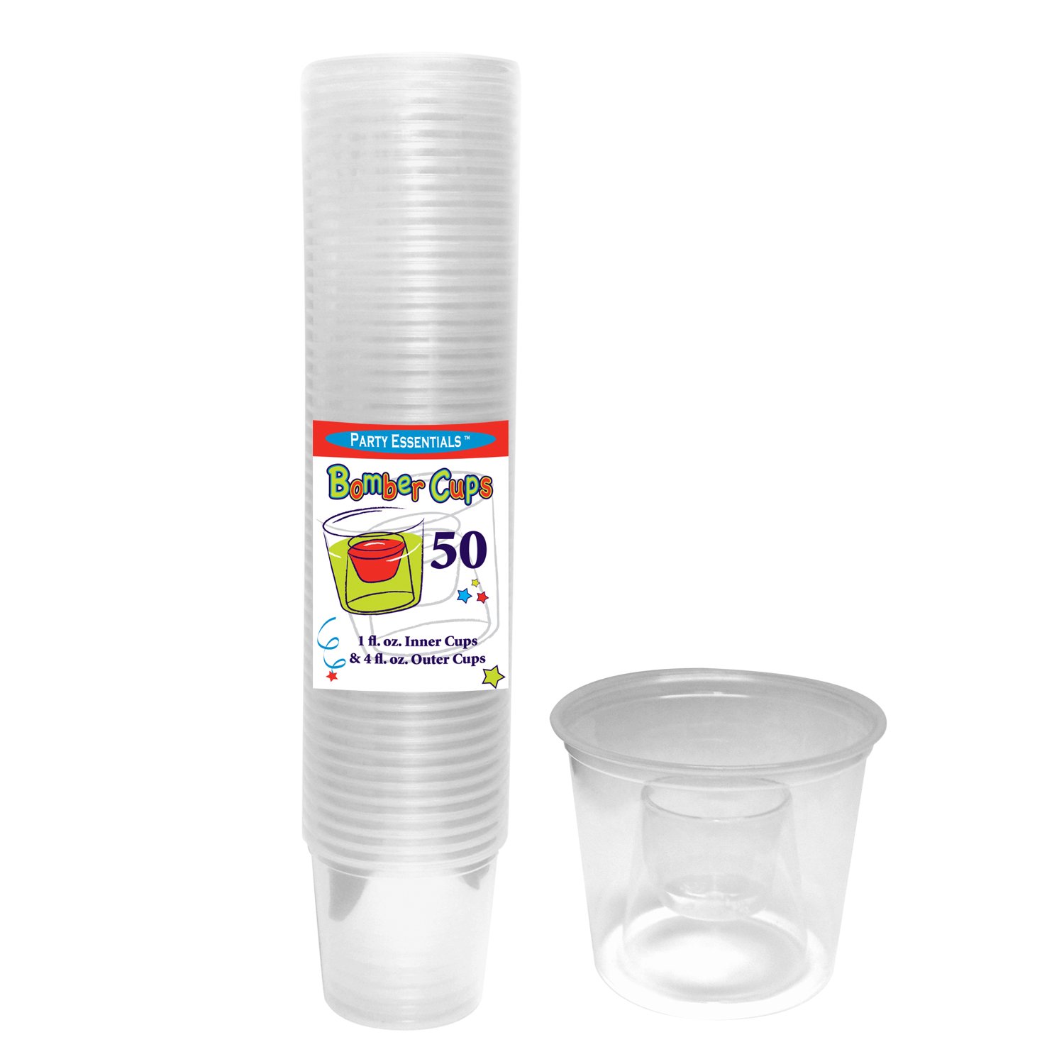 Party Essentials - N450 Bomber Cups, Soft Plastic, 4 oz, Clear (10 Packs of 50)