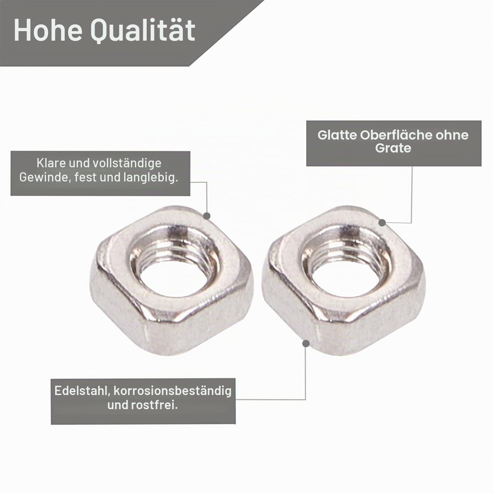 INCREWAY 200 Stück 3 mm Edelstahl M3 Vierkantmuttern, Gewindemuttern, Maschinenschraubenbefestigungswerkzeug