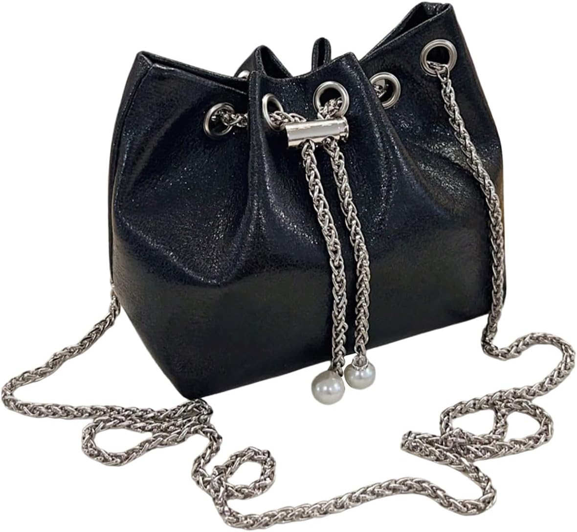 RoseSeek Women's Leopard Drawstring Bucket Bags Chain PU Leather Retro Crossbody Bags Purse