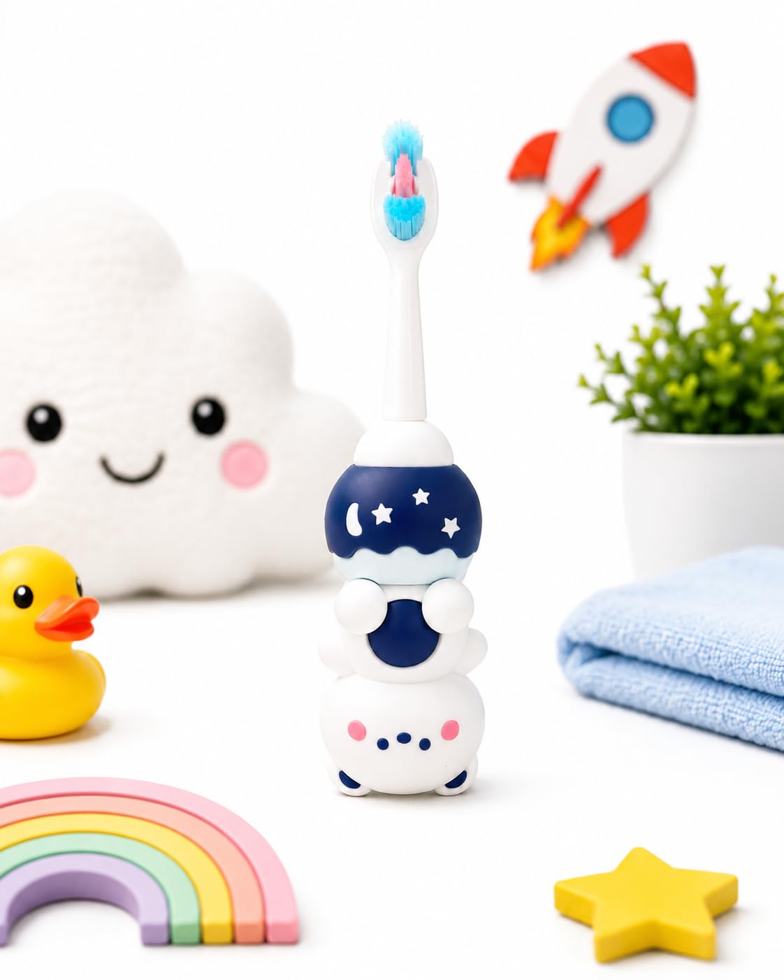 Eden Nest Kids Night Theme Cartoon Toothbrush with Soft Bristles & Protective Cover | Cute Moon & Star Design Baby Toothbrush | Easy Grip Toddler Toothbrush for Boys & Girls | Travel Friendly-picture-10