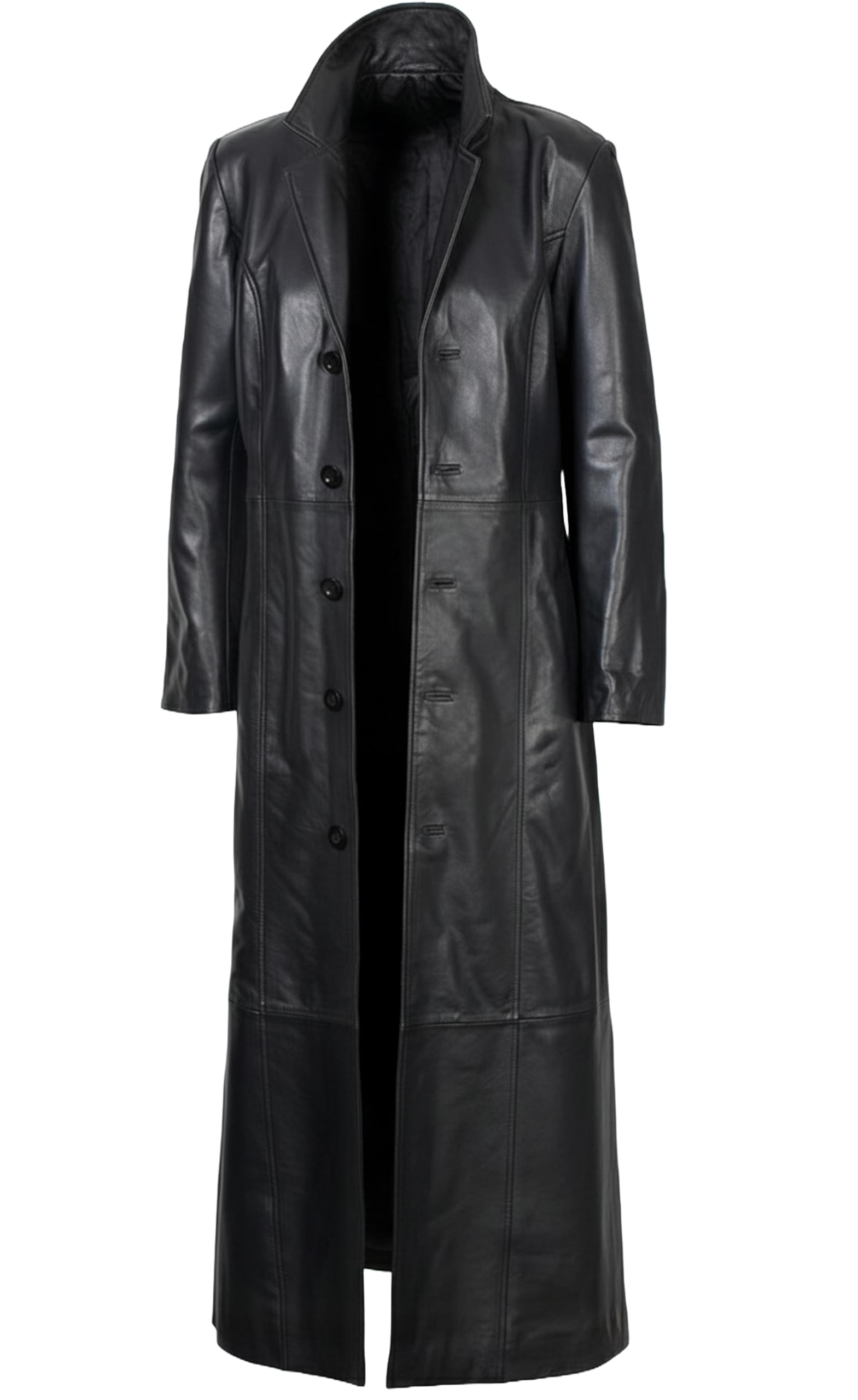 Leather Trench Coat Mens Real Lambskin Leather Duster Long Jacket Full Length Classic Overcoat Winter Outwear