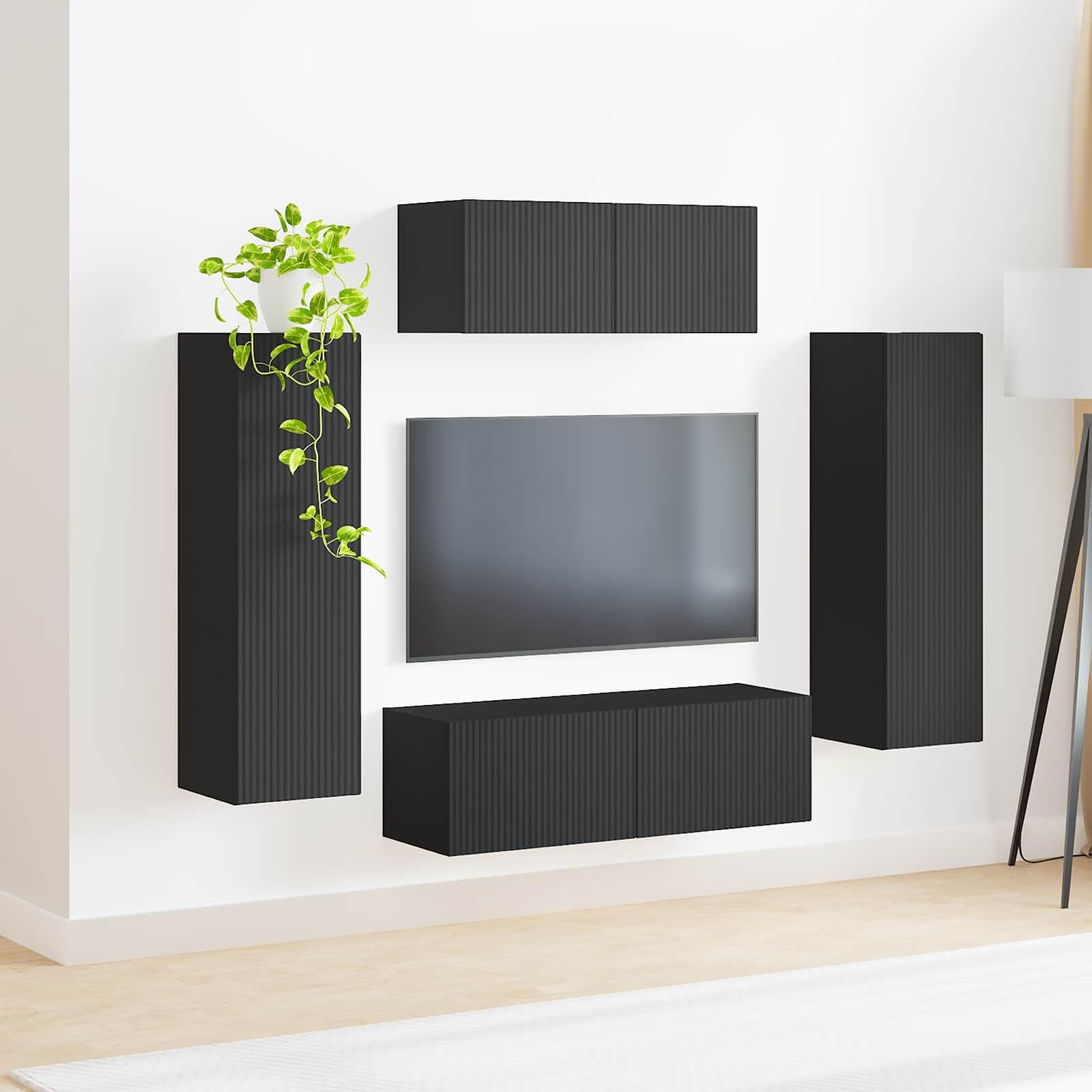 Générique Ensemble Meuble TV 3 Pc Noir Bois d'Ingénierie Mural