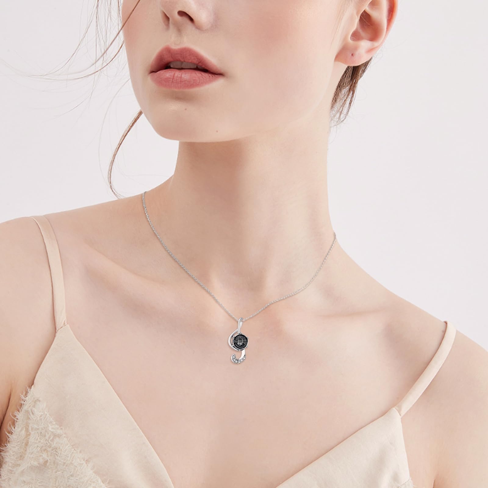 POPLYKE Sterling Silber Musik Anhänger Halskette Musikliebhaber Geschenke Schmuck für Frauen ihr