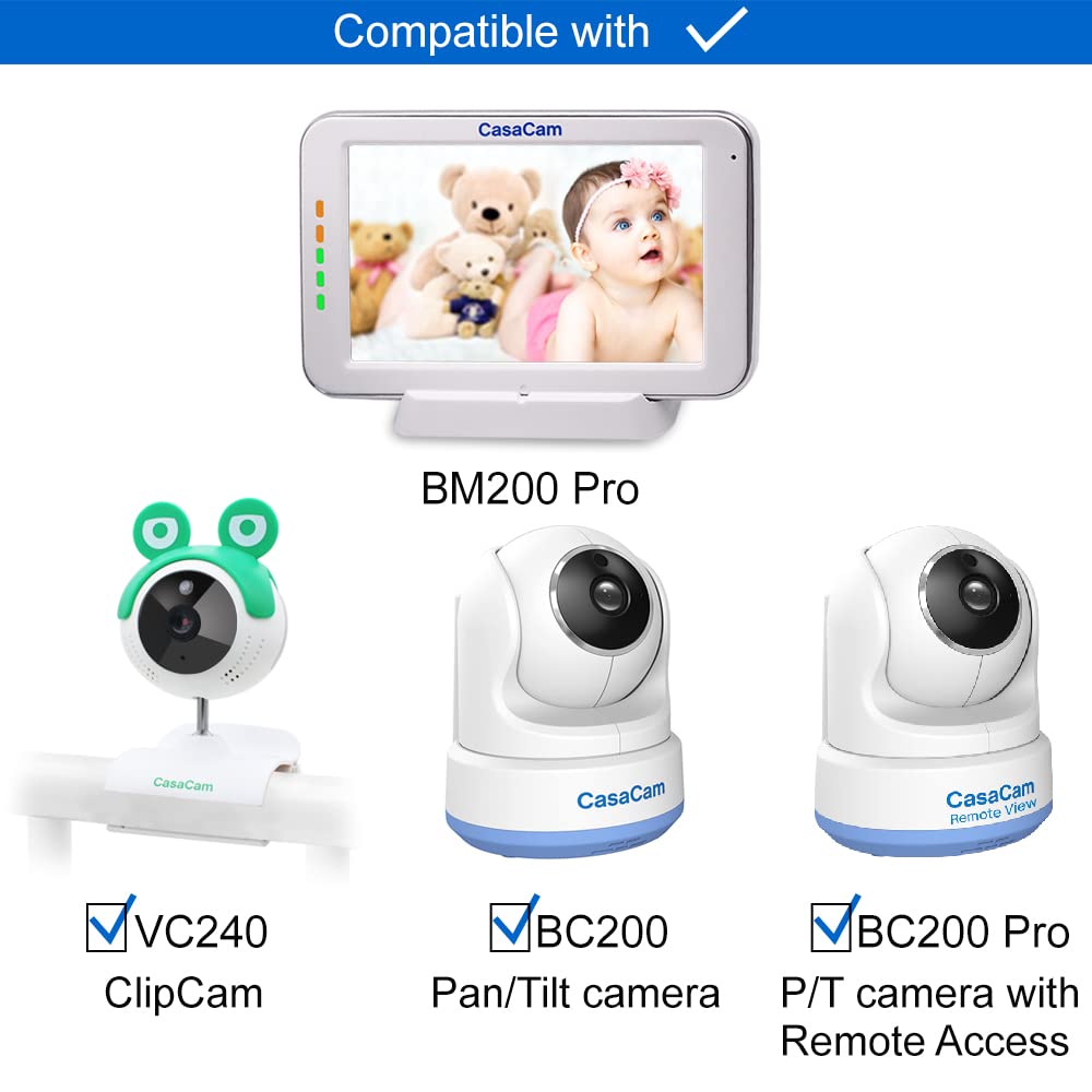 CasaCam Monitor de bebé de modo dual con visión local y remota con pantalla táctil de 5 pulgadas y cámara HD Pan & Tilt, aplicación de teléfono segura, audio bidireccional, canciones de cuna, luz