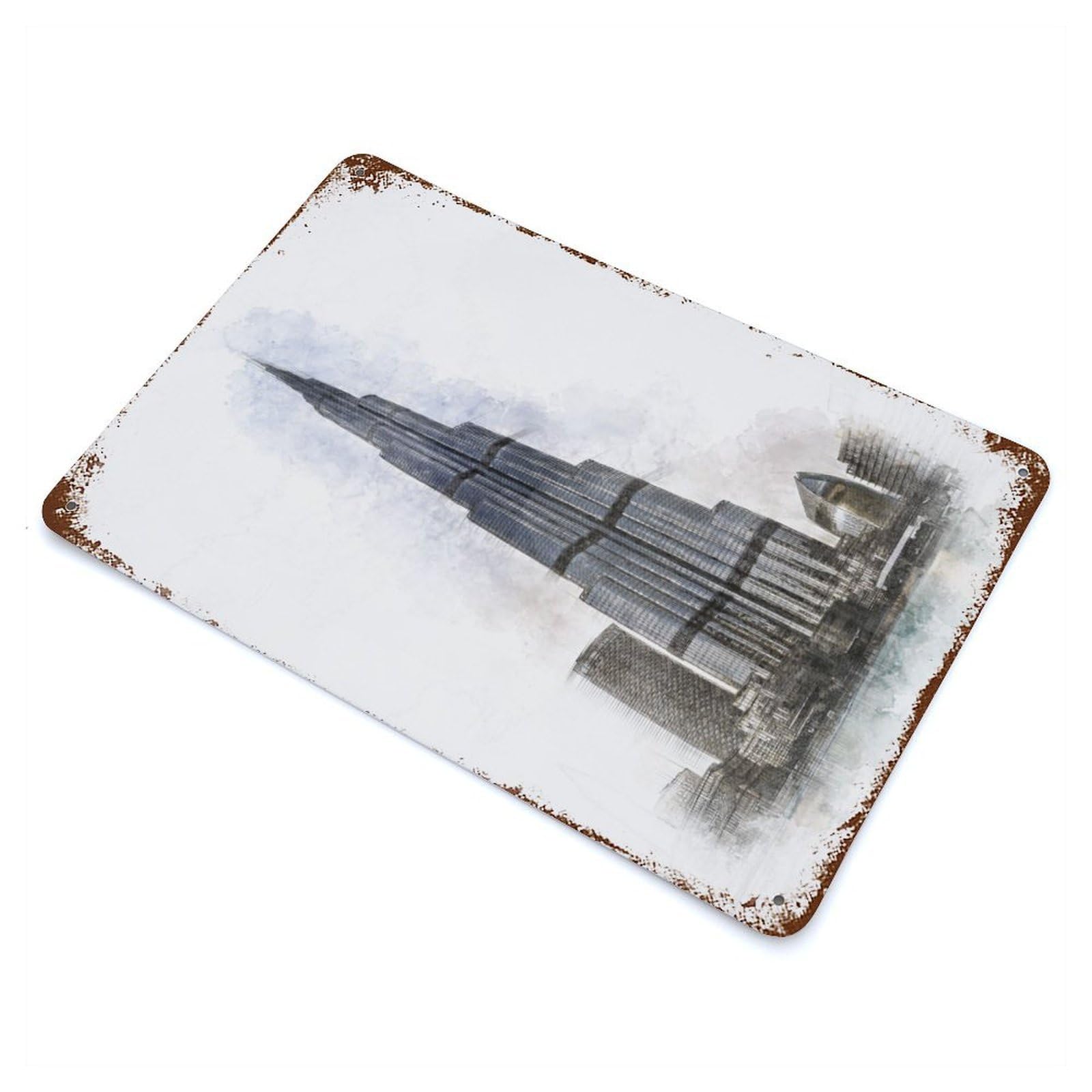 Rust Effect Burj Khalifa Vintage Rust Metal Sign 11.8"x7.9", Vintage Wall Decor for Garage, Bar And Workshop Decor