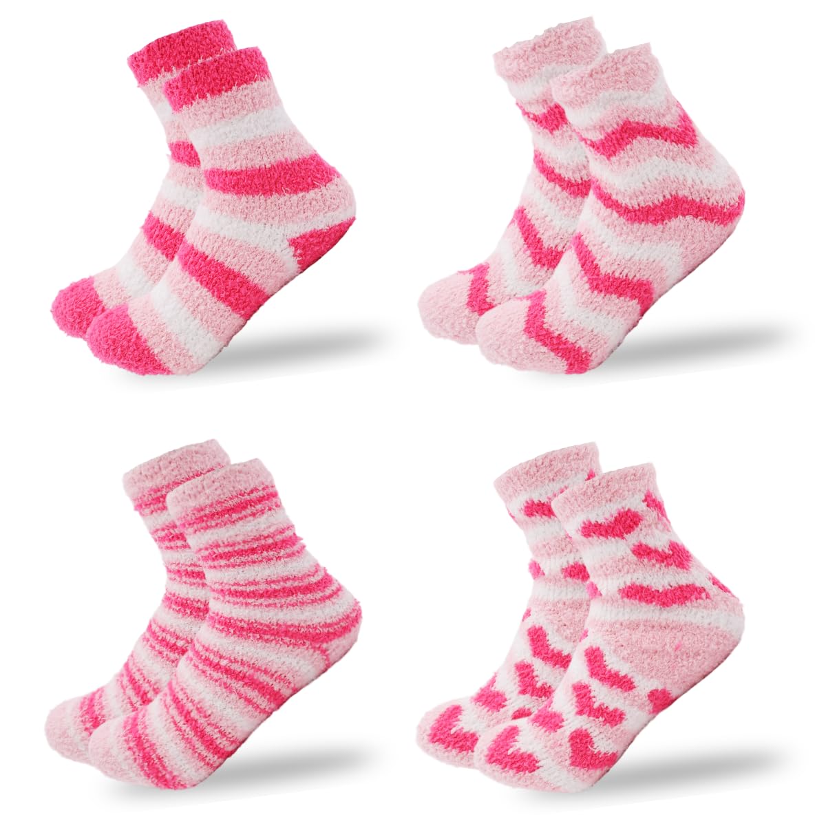 Fluffy Socks For Women and Girls,4 Pairs Pink Fluffy Cosy Warm Soft Cabin Socks,Thick Soft Winter Fuzzy Socks for Causal Home Sleeping,Ideal Christmas Gifts Warm Cosy Sock for Her Mum Women