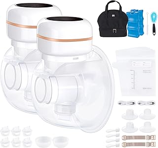Hands Free Breast Pump, Double Electric Wearable Breast Pump, 3 Modes & 9 Levels Portable Breast Pump, LED Display, 19/22/25 mm Flanges, Breastfeeding Pump with Pumping Bag and Ice Pack