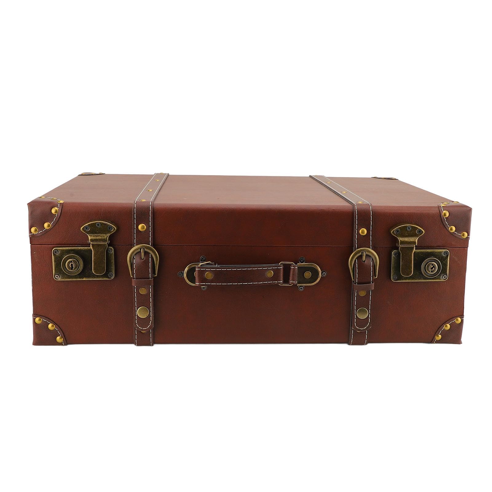 Pssopp Walizka retro, drewniane dekoracyjne walizki w stylu vintage, z lekkim uchwytem, 21,46 x 13,58 x 18,5 cm, dekoracyjne pudełka do przechowywania z zamkami ze stopu dla rodzin podróżujących,