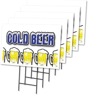 Cold Beer 5 Pack of 18" x 24" Yard Sign & Stake | Advertise Your Business | Stake Included Image On Both Sides | Made in The USA