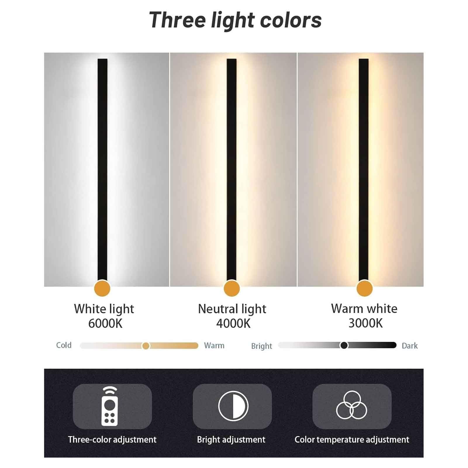 Focos Led Exterior - Aplique De Pared LED Largo, Iluminación De Pared De Tira Lineal 3000-6000K, Aplique Decorativo Resistente Al Agua IP65, Aplique De Pared Exterior De Acrílico Antioxidante(Neutral