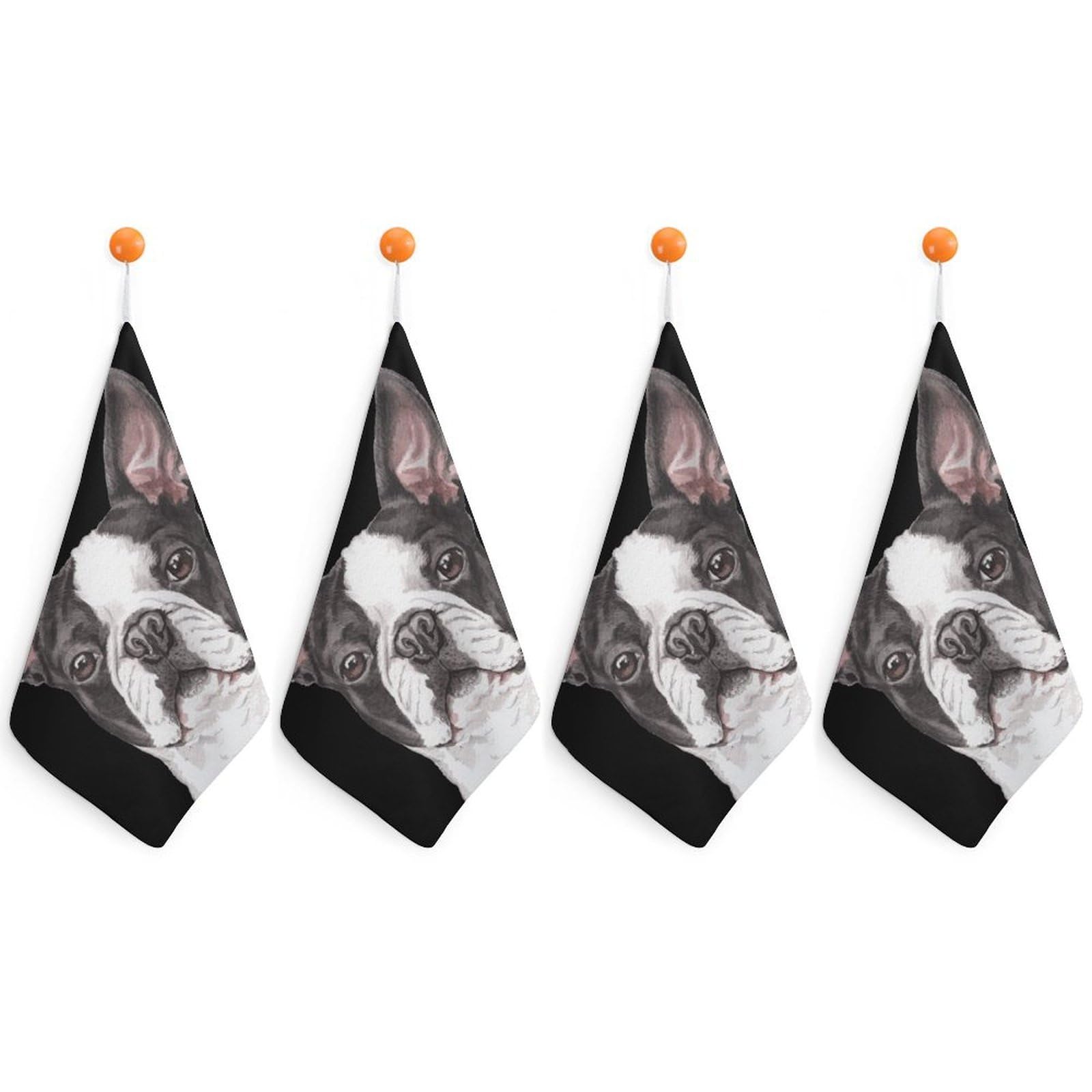 TXFBTRFSA Cute Boston Terrier Dog Hand Towels with Hanging Loop Kitchen Towel Handkerchiefs Cleaning Cloths
