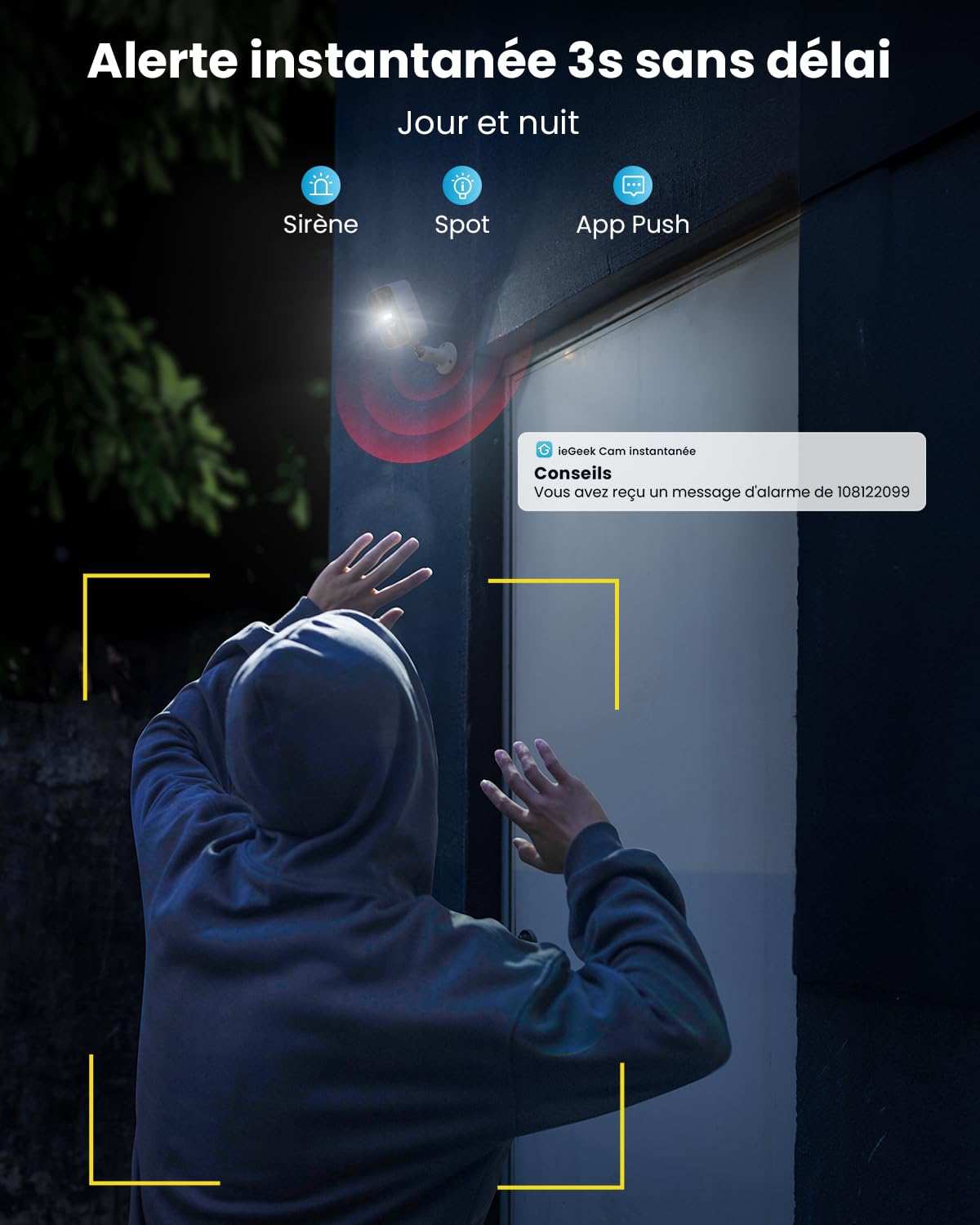 ieGeek 5MP Caméra Surveillance WiFi Exterieure sans Fil ZY-C1 | AI & PIR Détection Mouvement, Vision Nocturne Couleur, Extérieure/Intérieure, Audio Bidirectionnel, Étanche IP65,Blanc