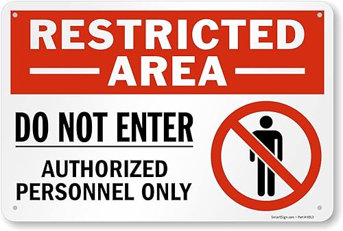 Miniatura 8 de SmartSign Letrero de metal con símbolo "Área restringida - No entrar, solo personal autorizado" de 12 x 18 pulgadas con símbolo, aluminio laminado