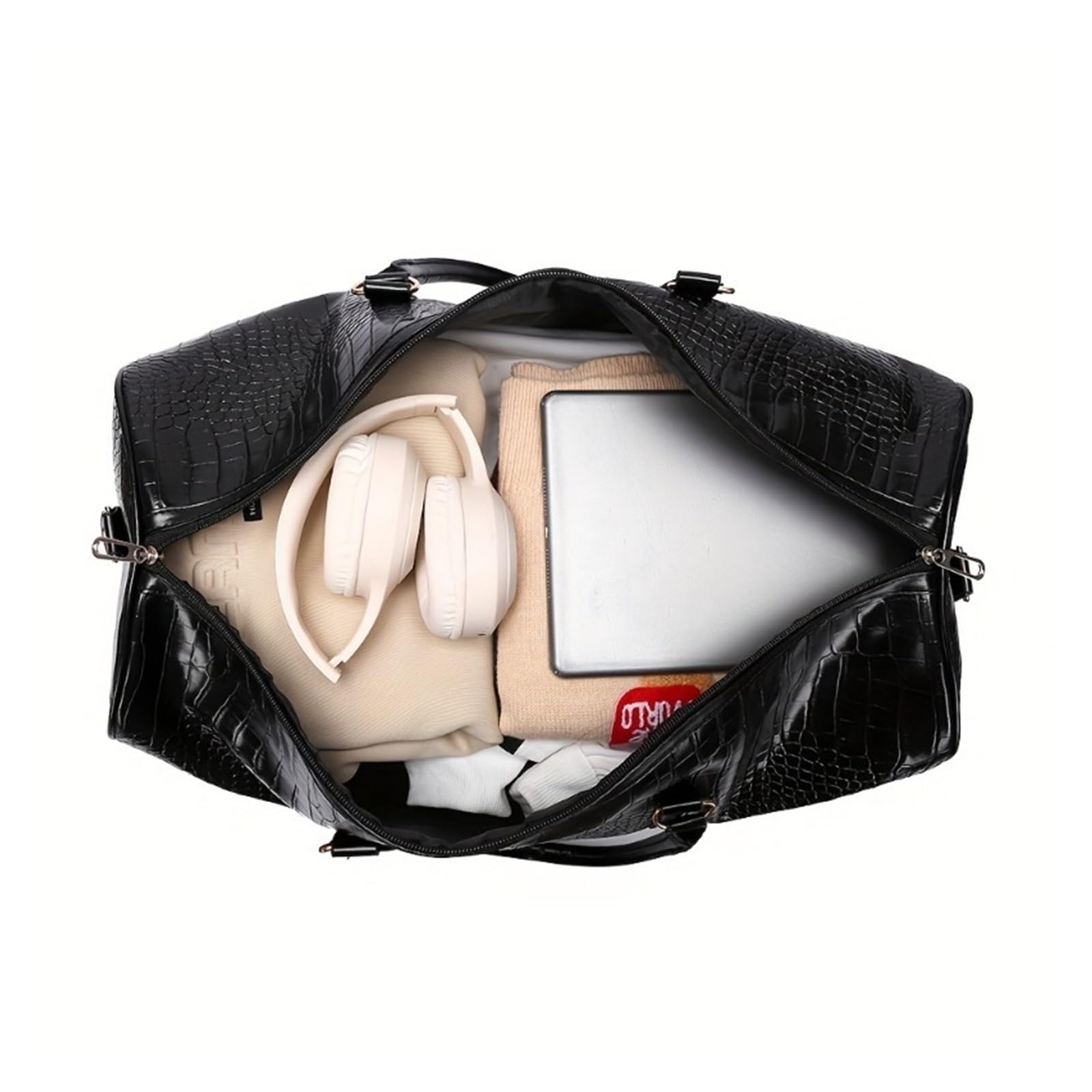 Generico Compatibile con borsone retrò trama coccodrillo di grande capacità tracolla regolabile, elegante for palestra, weekender e pernottamento