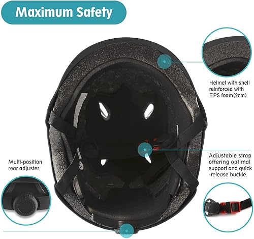 Miniatura 4 de Casco de bicicleta de patineta para adultos, rodilleras, coderas, muñequeras, equipo de protección, conjunto de cascos para adolescentes para