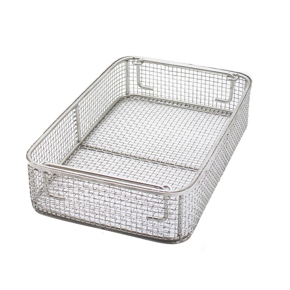 Bandeja de esterilización de malla de acero inoxidable perforada, 45 cm x 30 cm x 7 cm, para uso hospitalario y laboratorio