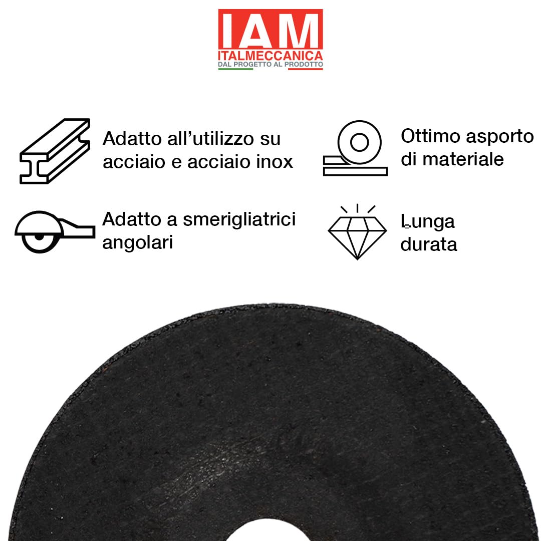 IAM Mola da Sbavo per Smerigliatrice Disco Abrasivo per Levigatura Metallo e Acciaio | Ossido di Alluminio con Rinforzo in Fibra di Vetro Alta Asportazione per Sbavatura e Saldature 115x3,2x22 | 50Pz