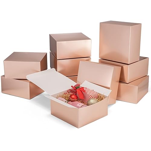 Miniatura 1 de MESHA Caja de regalo de oro rosa de 8 x 8 x 4 pulgadas, 10 unidades, cajas de regalo resistentes con tapas, cajas de propuesta de dama de honor,