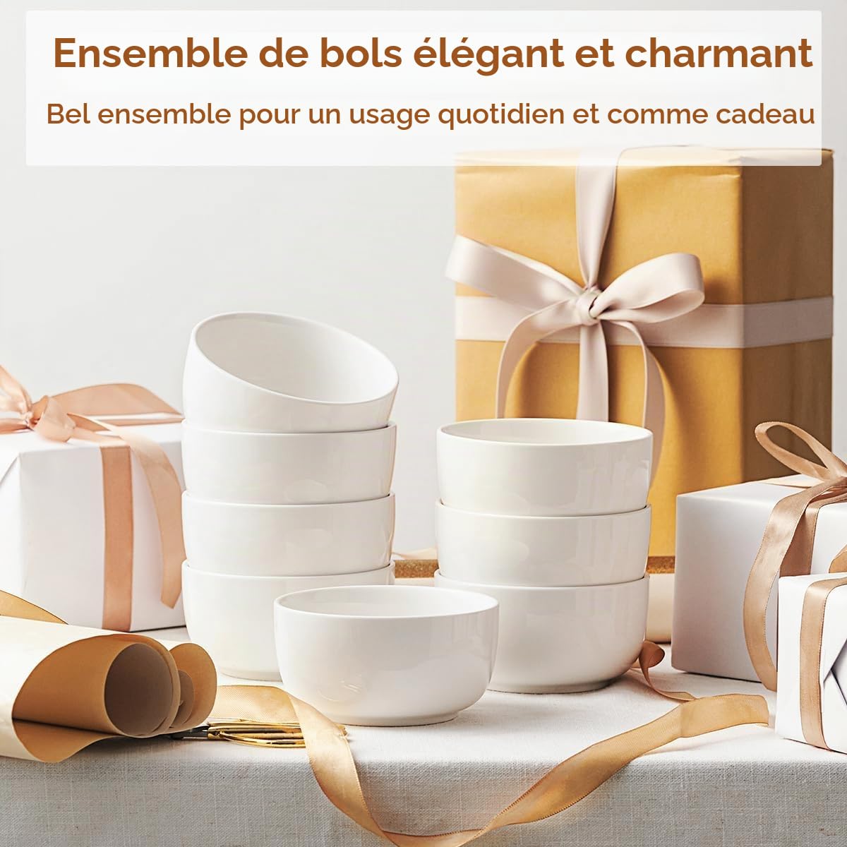 Jassceram Lot de 8 petits Bols à Céréales en Céramique de 350 ml pour Dessert, Crème glacée, Collation, Soupe, passent au Lave-vaisselle, au Micro-ondes et au Four, 11,4 cm, Blanc
