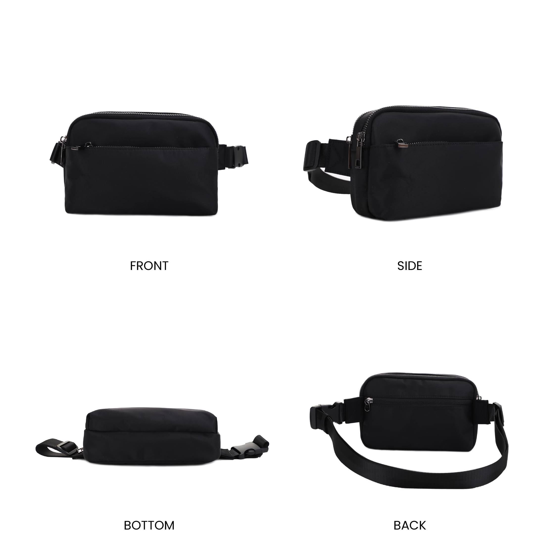 Jessie & James Nylonowa nerka crossbody z regulowanym paskiem na klamrę, modna torba na pasek z wieloma kieszeniami, Czarny, Jeden rozmiar
