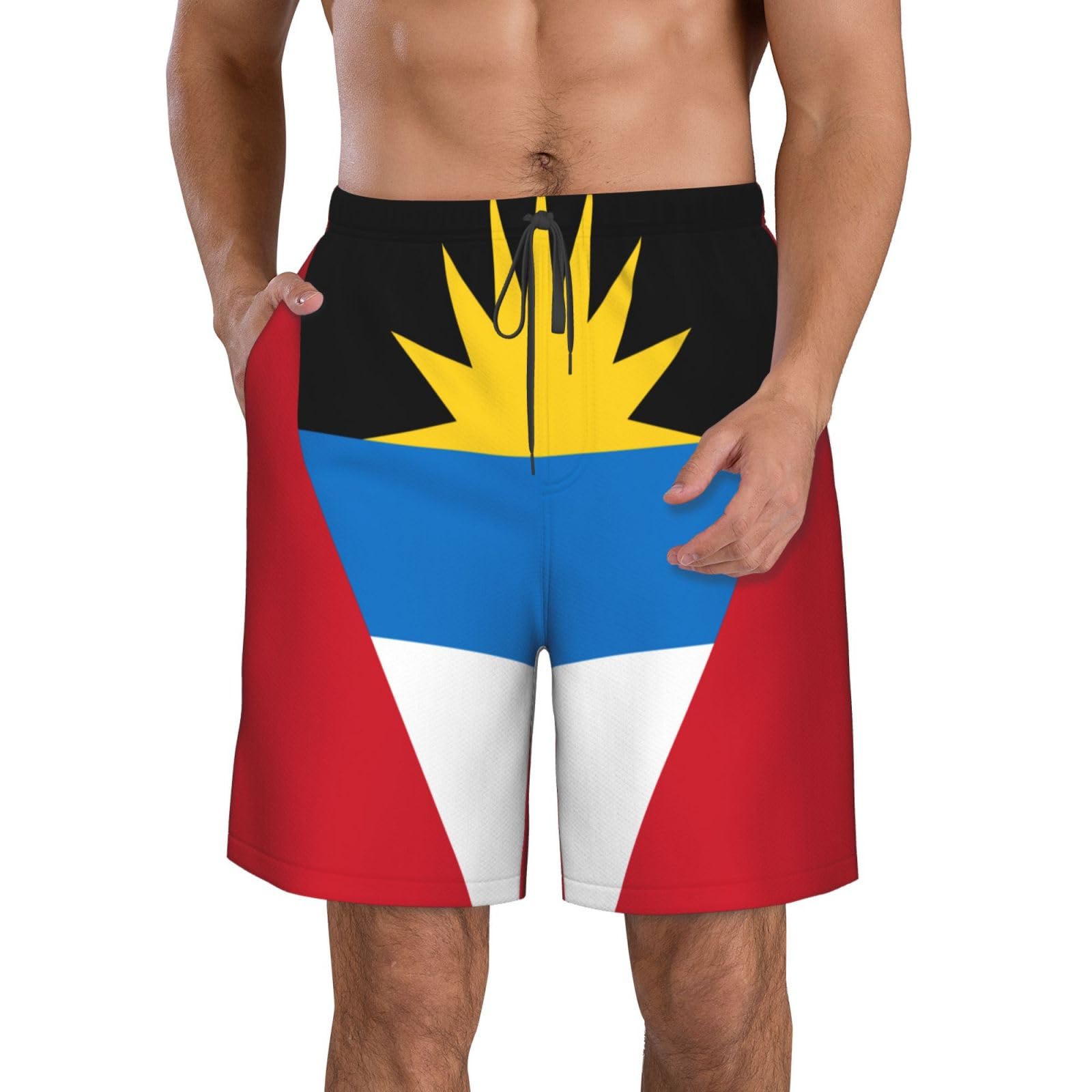 Oudrspo Men's Flag Of Antigua And Barbuda 2 Swim Trunks Quick Dry Flag Of Antigua And Barbuda Beach Board Shorts Swimwear Bathing Suits